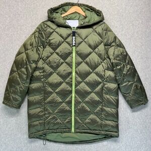 Bimba Y Lola Men's Puffer Jacket Hooded Olive Green Quilted Oversized Padded XL
